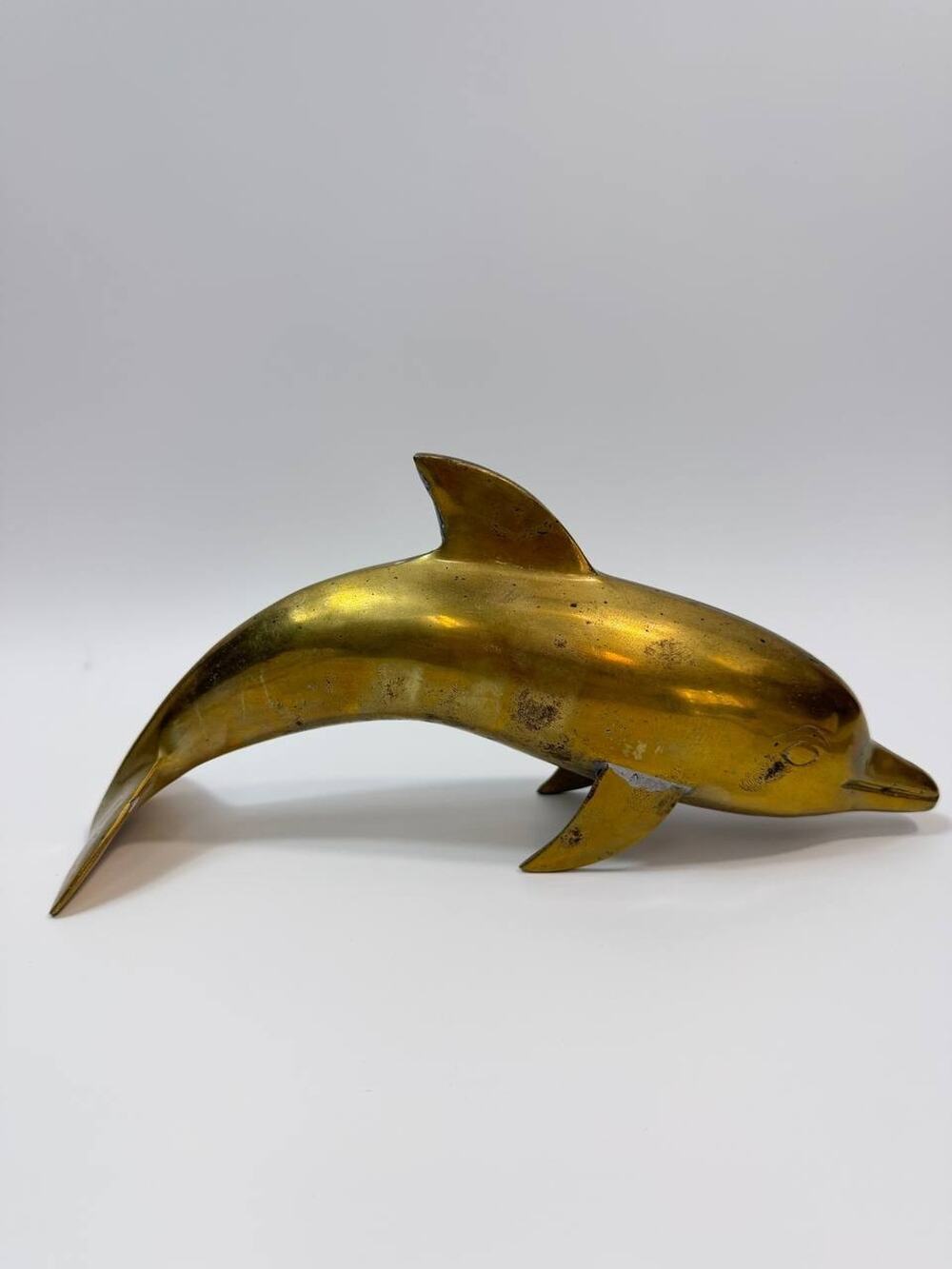 Vintage Brass Dolphin Sculpture Figurine Korea Heavy 2.38 lb Mid Century